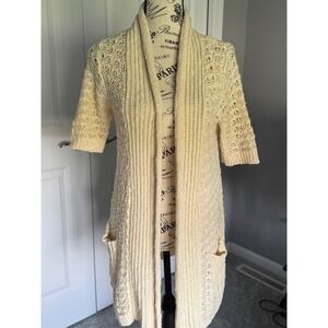 MOTH Cream Open Front‎ Crochet Knit Short Sleeve Cardigan Sweater Medium